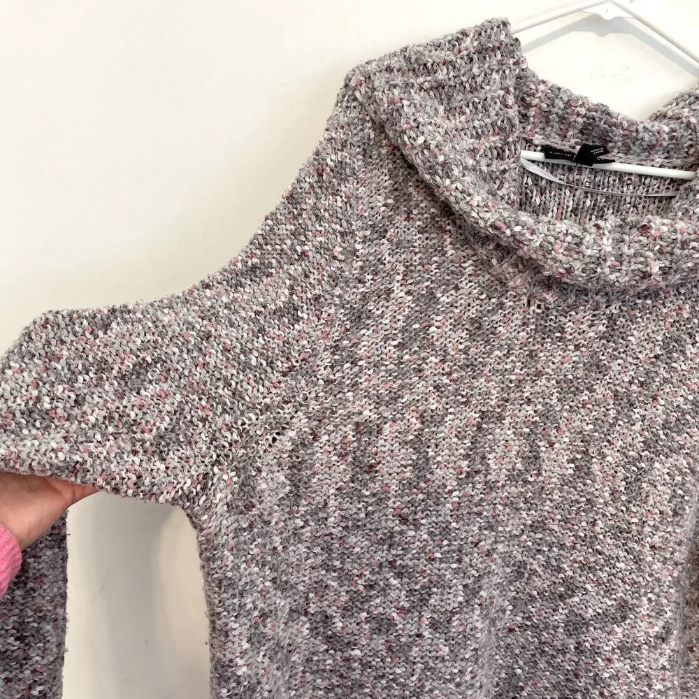 LANE BRYANT Plus Size Cowl Neck Sparkle Eyelash Sweater Gray Pink Chunky Knit 2X